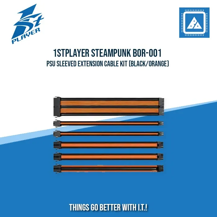 1STPLAYER STEAMPUNK BOR-001 PSU SLEEVED EXTENSION CABLE KIT (BLACK/ORANGE)