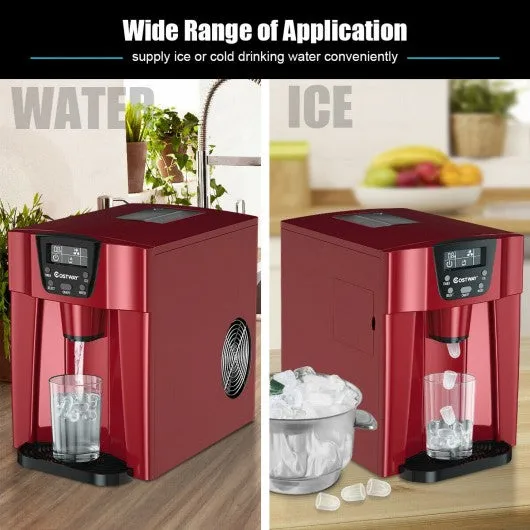 2-In-1 Ice Maker Water Dispenser 36lbs/24H LCD Display-Red