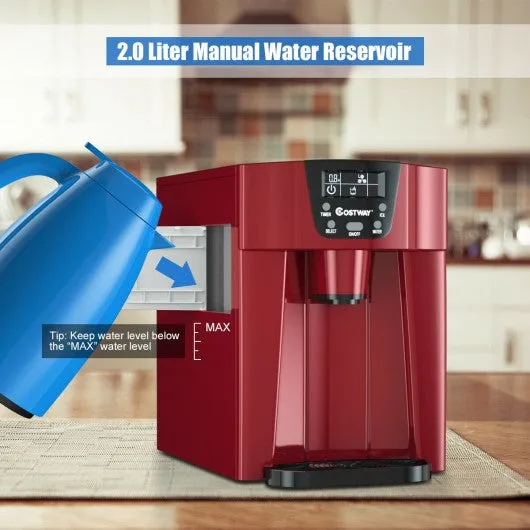 2-In-1 Ice Maker Water Dispenser 36lbs/24H LCD Display-Red