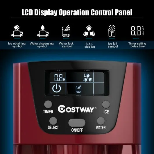 2-In-1 Ice Maker Water Dispenser 36lbs/24H LCD Display-Red