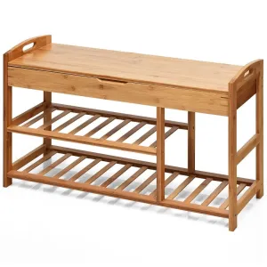 3-Tier Bamboo Shoe Bench Entryway Storage Rack Organizer Home 2 Different Height of Storage Space for Various Shoes Additional Storage Space