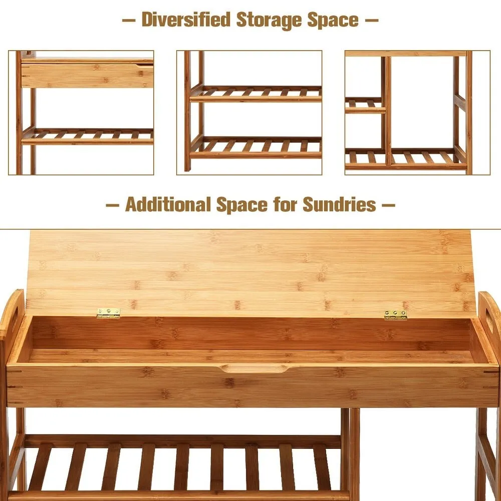 3-Tier Bamboo Shoe Bench Entryway Storage Rack Organizer Home 2 Different Height of Storage Space for Various Shoes Additional Storage Space