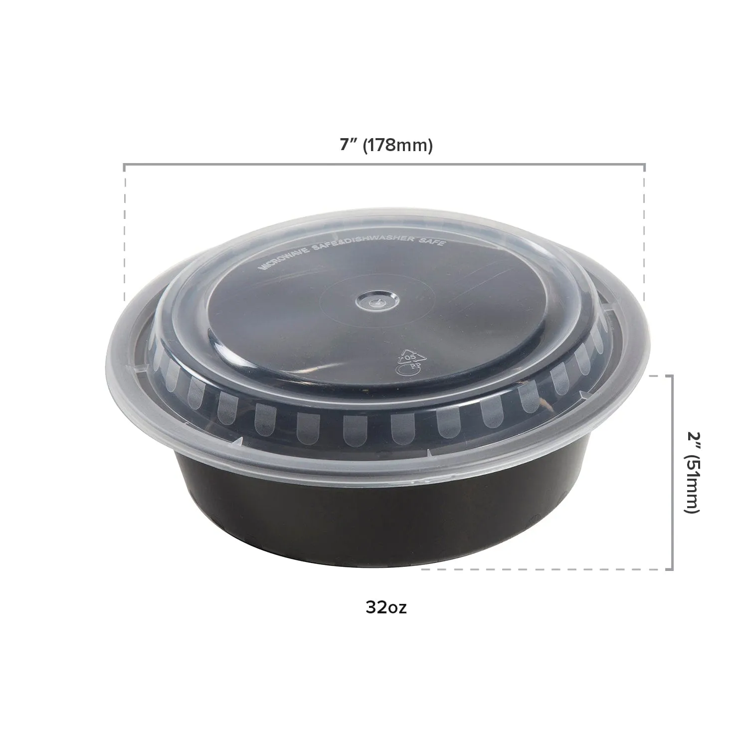 32 oz. Round Black Containers and Lids, Case of 150