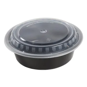 32 oz. Round Black Containers and Lids, Case of 150