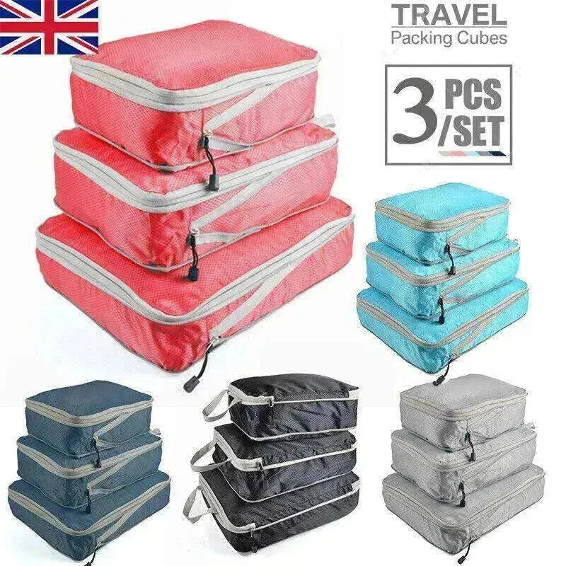 3Pcs Comp. Packing Cubes Expandable Travel Bags Organizer - Random Color