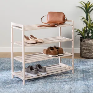 4-Tier White Bamboo Shoe Rack