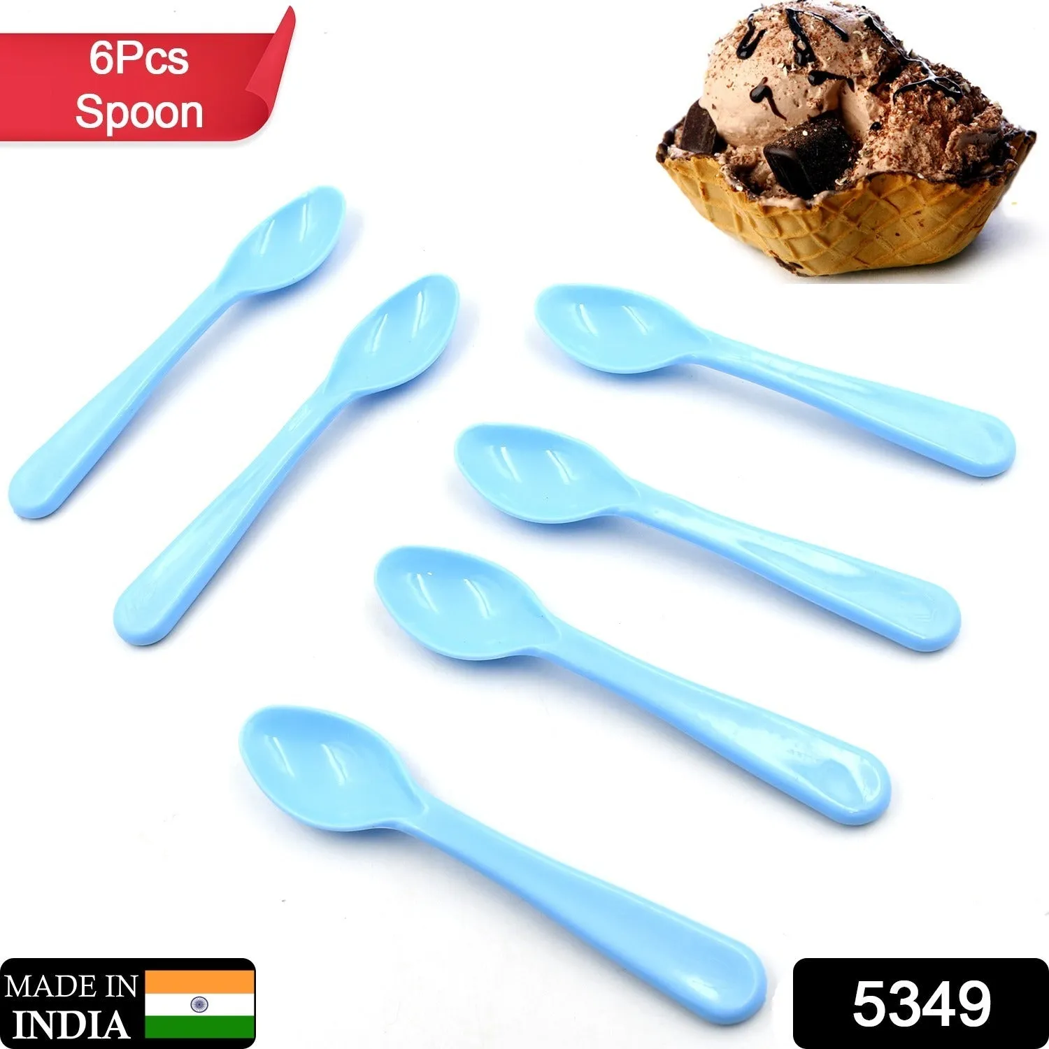 5349 Food Plastic Spoon Set, Plastic Table Spoon Set Plastic Tea Spoon, Coffee with ABS Plastic, Heat-Resistant Spoon (6 Pc Set )