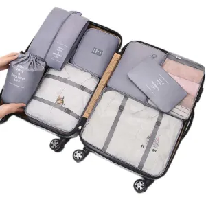 8 pcs Packing Cubes Set, Travel Luggage Organizer Storage Bags Suitcase Packing Cases Including Updated Toiletry Bag, Laundry Bag & Shoes Bag (Grey) Grey