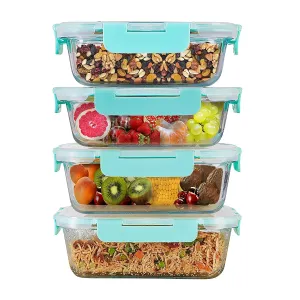 Amazon Brand - Solimo Multipurpose Glass Containers/Lunch Boxes for Office with Break-Free, Detachable Locks, Airtight, Leakproof, Microwave-Safe, Freezer-Safe, Set of 4, Rectangle (600 ml Each)