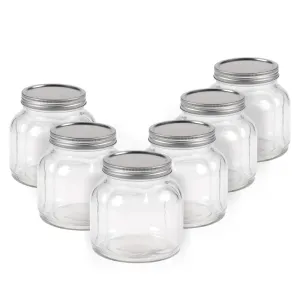 Anko 700ml Clear Fluted Glass Jar for Kitchen Storage | Set of 6 | Airtight Container Set for Kitchen with Corrosion Resistant Tin Lid | Dishwasher Safe Kitchen Storage Container Set for Flour/Cereal