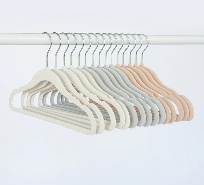 assorted velvet non-slip hangers (30 per set) - cream/gray/hazelnut