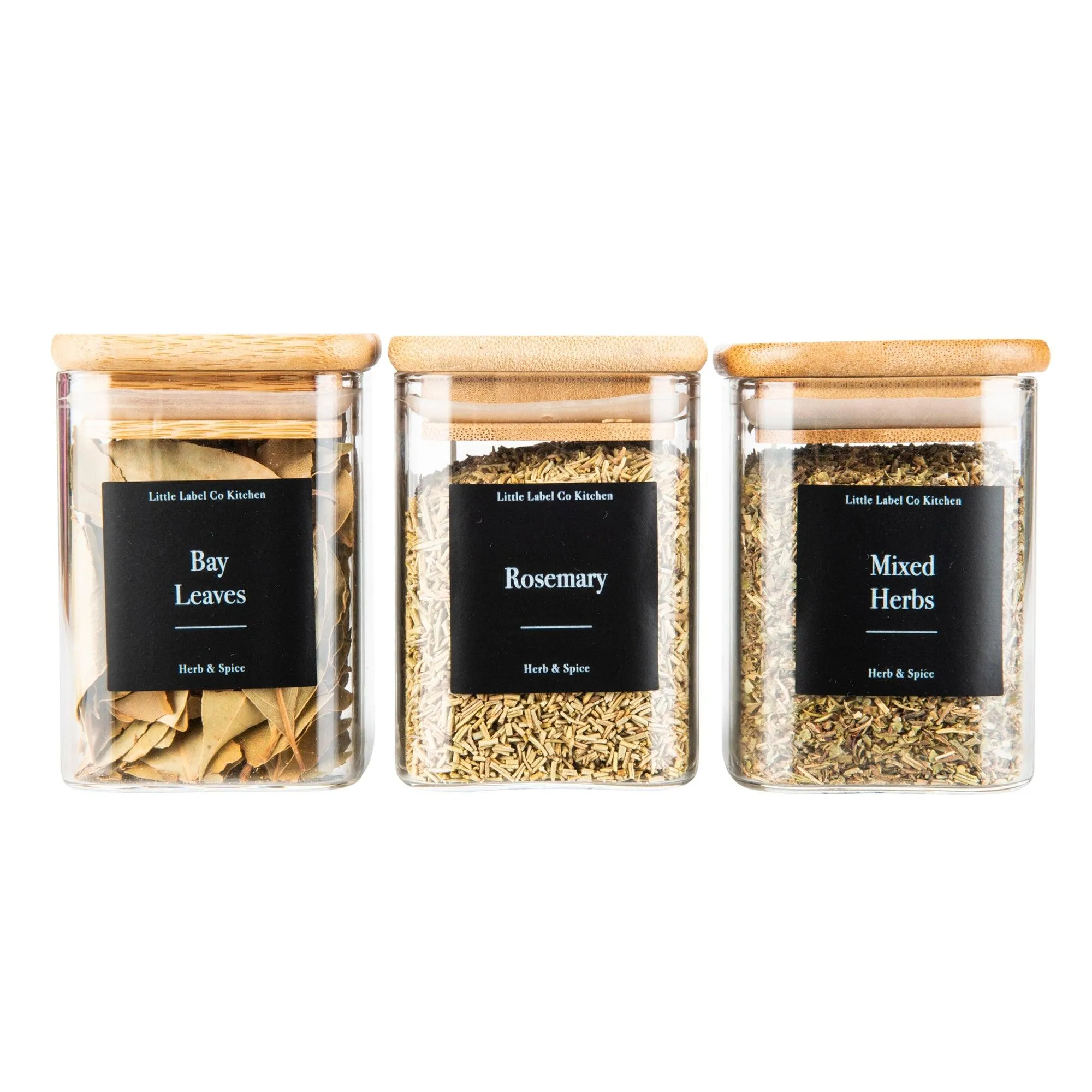 Bamboo Glass Herb & Spice Jars Square - 200ml