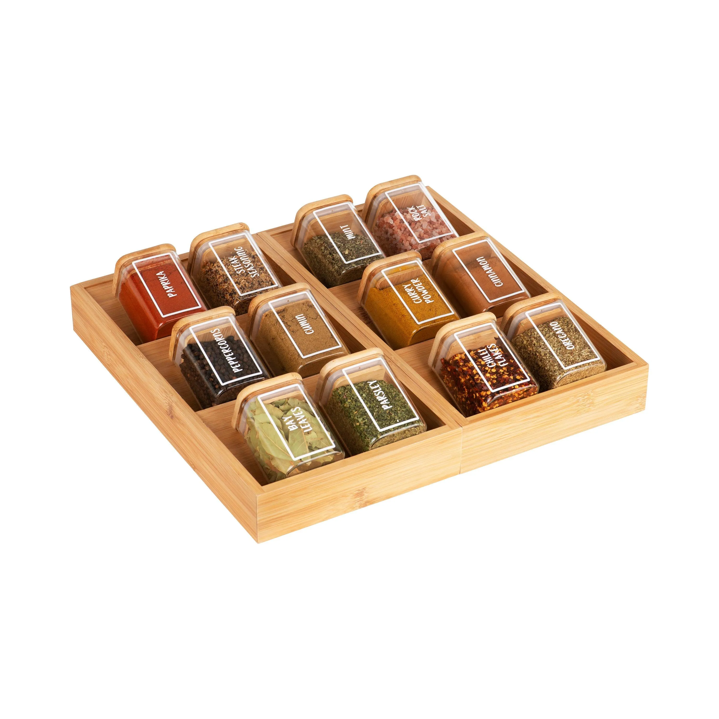 Bamboo Glass Herb & Spice Jars Square - 200ml