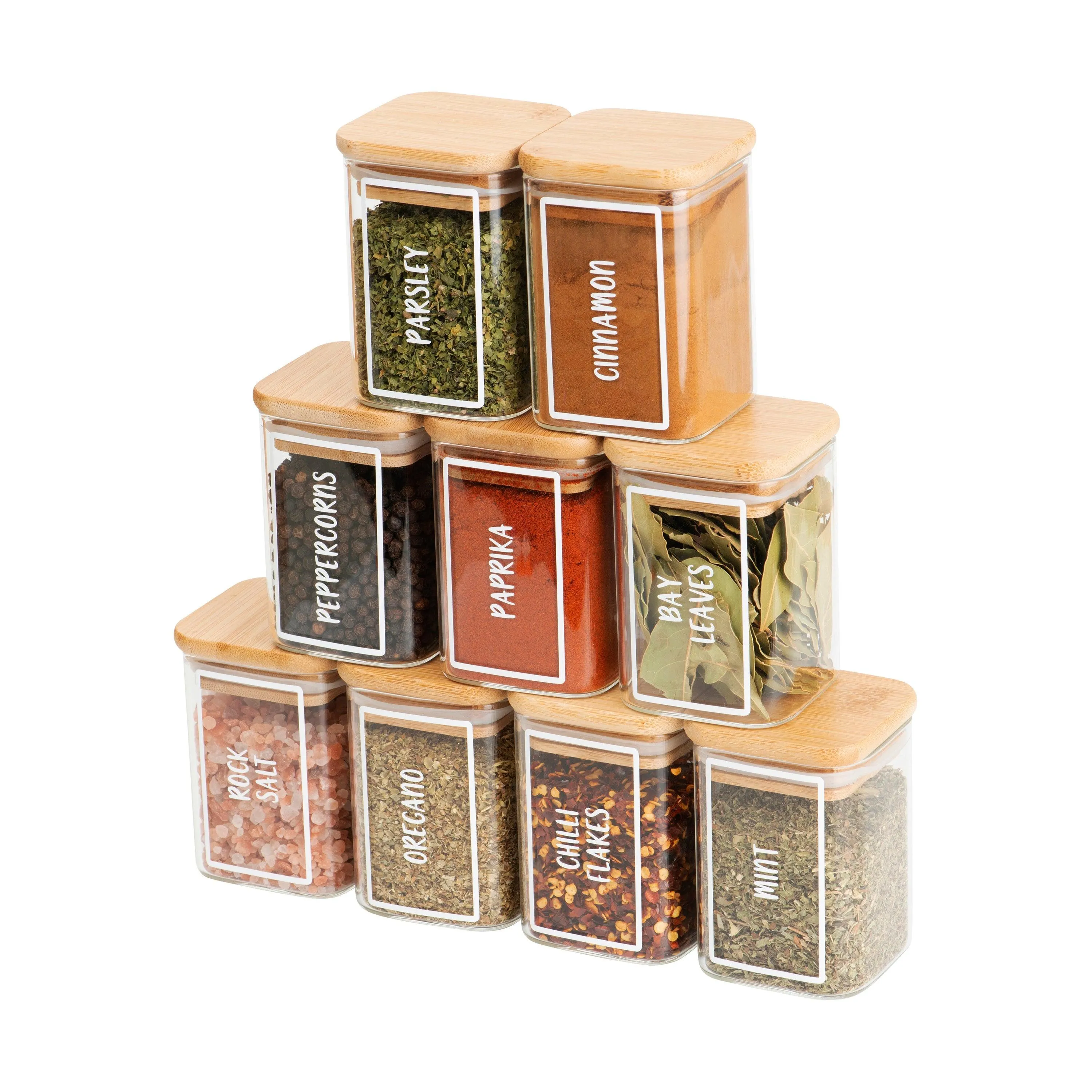 Bamboo Glass Herb & Spice Jars Square - 200ml