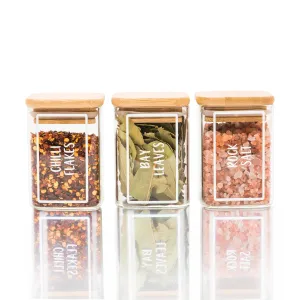 Bamboo Glass Herb & Spice Jars Square - 200ml