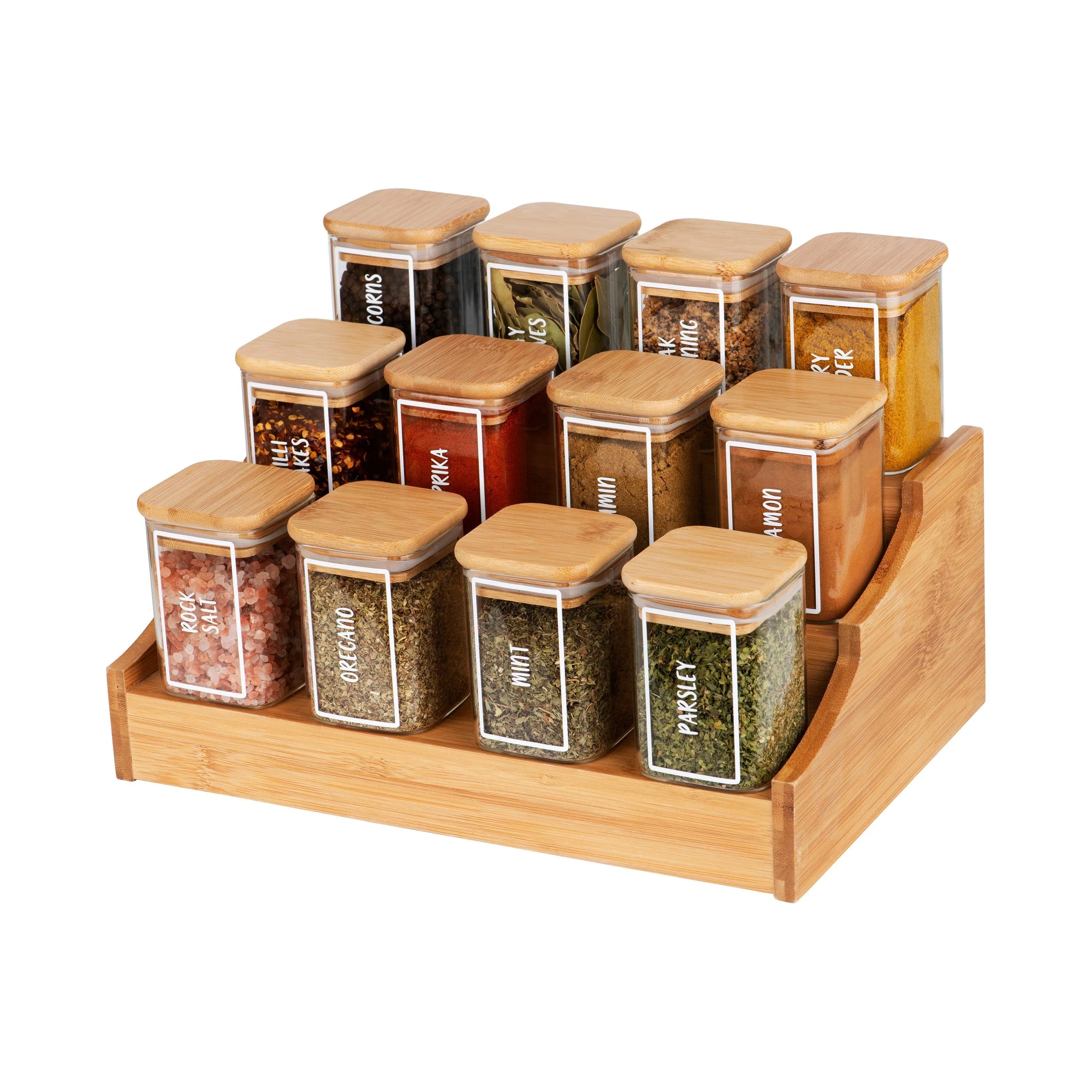 Bamboo Glass Herb & Spice Jars Square - 200ml