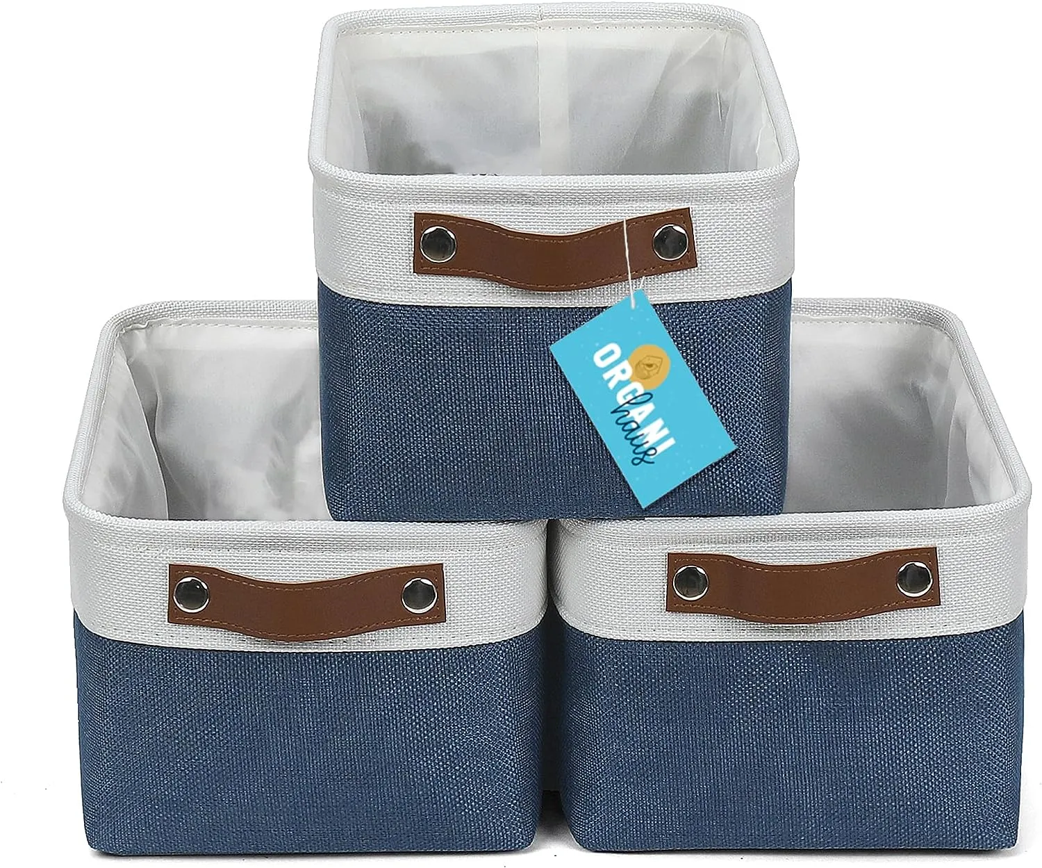 Blushbees® Medium Fabric Storage Baskets - 3 Pack (Navy Blue/White)