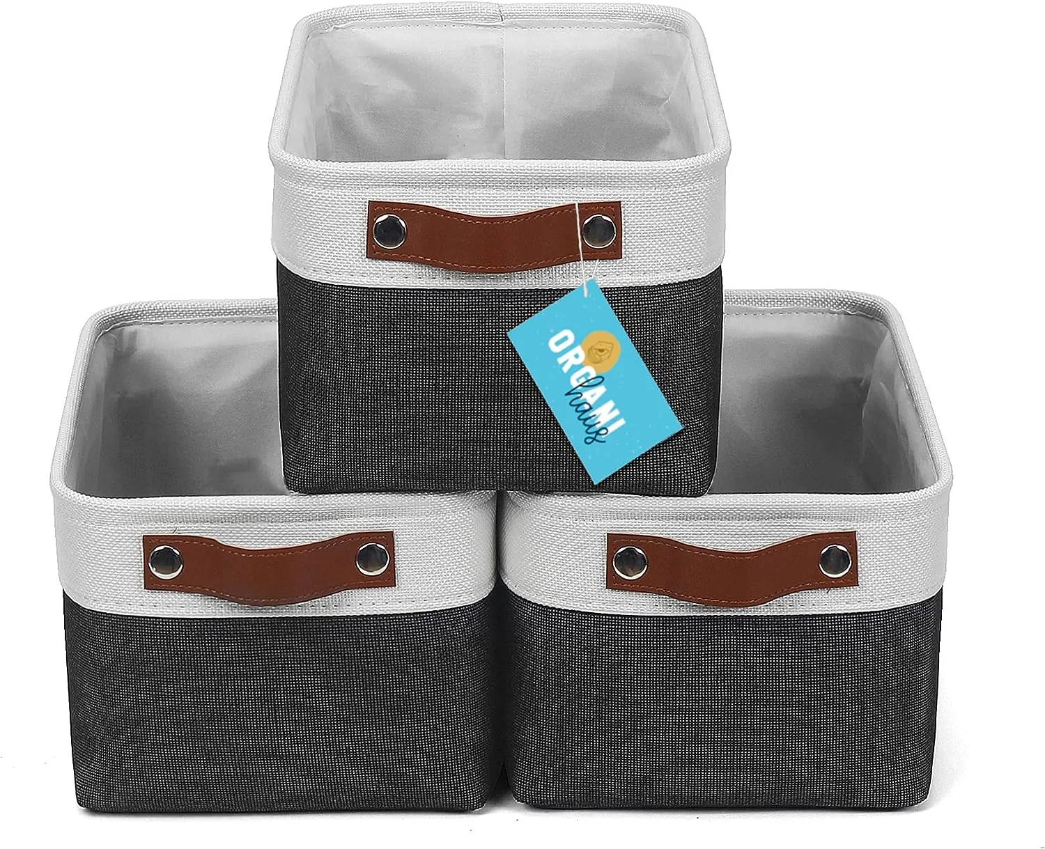 Blushbees® Medium Fabric Storage Baskets - 3 Pack (Navy Blue/White)