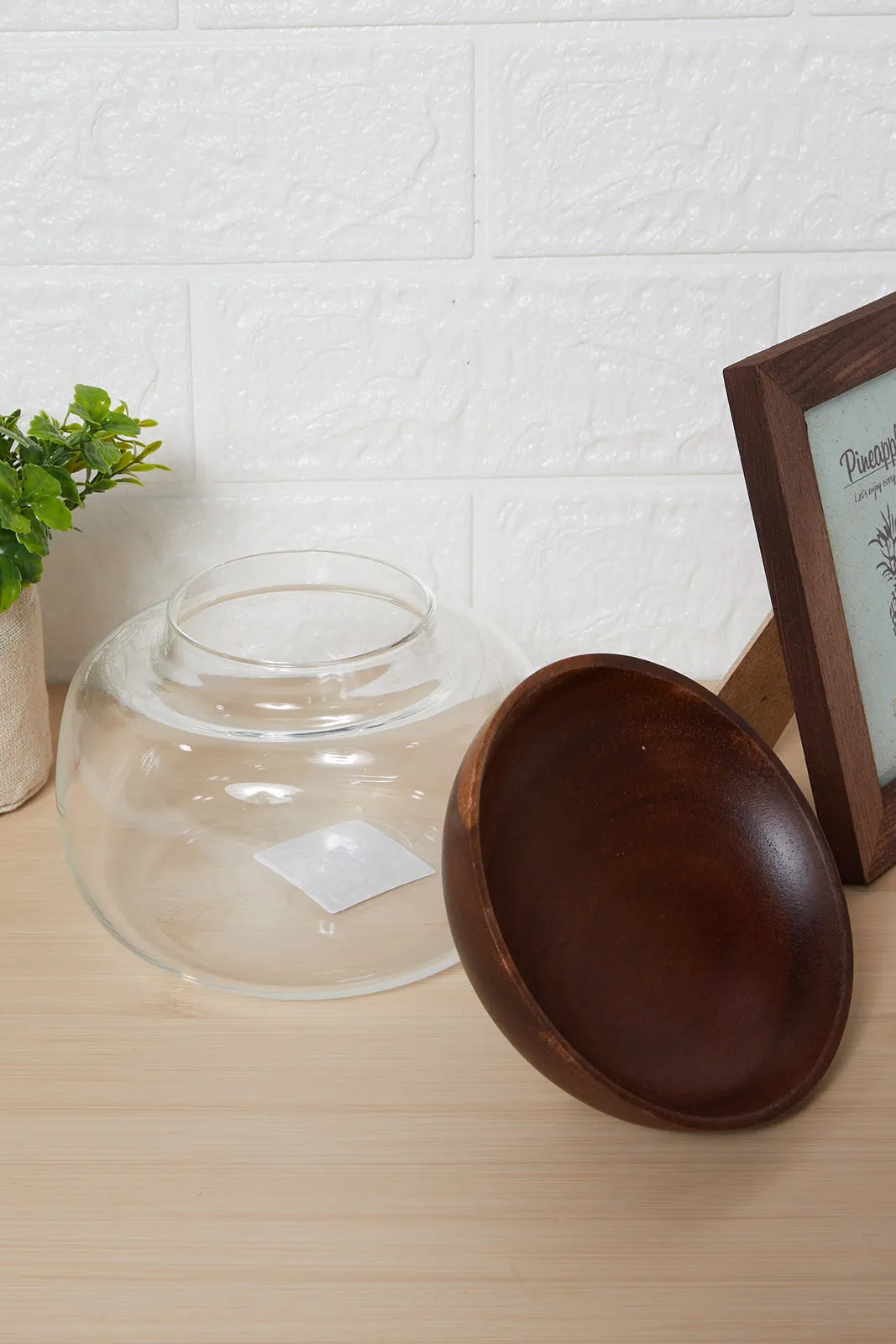 Clear Glass Plain Canister Jar With Wooden Lid