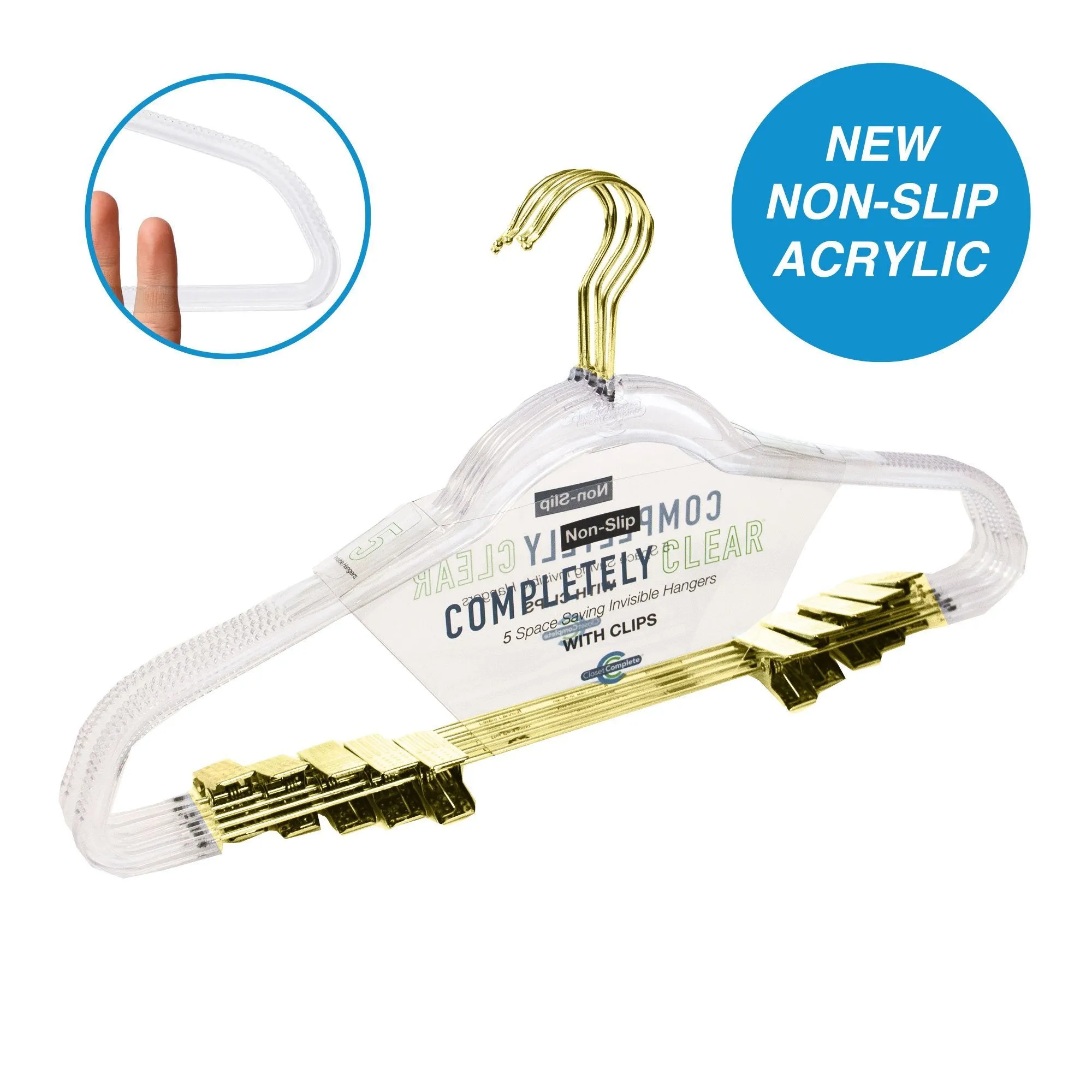 Completely Clear Non-Slip Acrylic Hangers with Clips