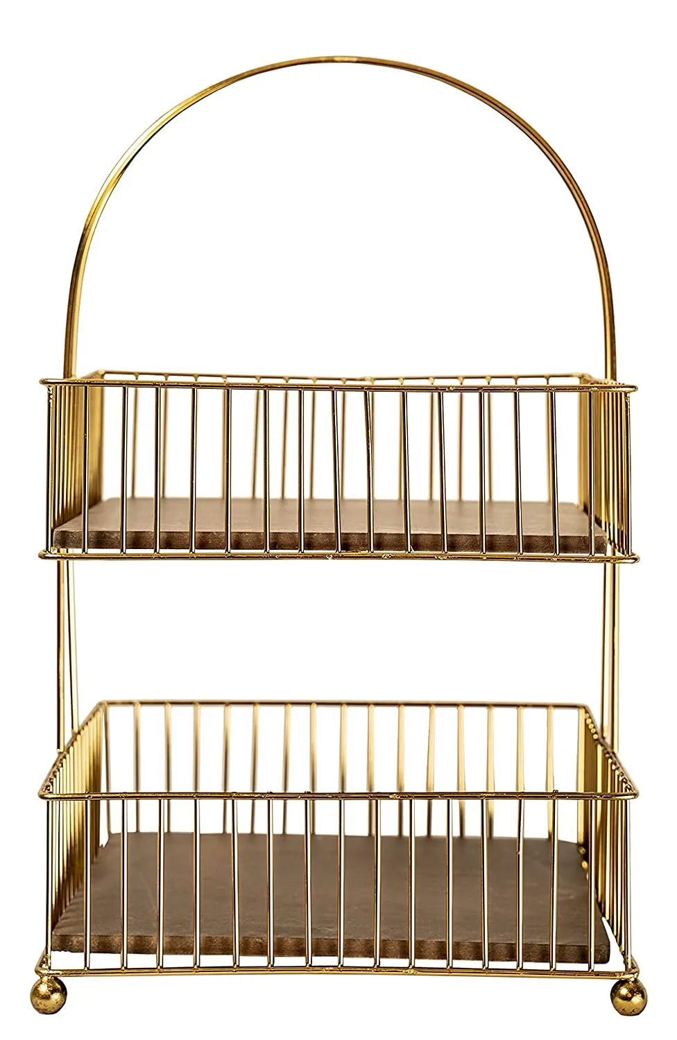 Craft Brio -A TRENDY HANDICRAFTS Metal and Wood Decorative Storage for Fruit Spice Vegetable Baskets in Kitchens - (Gold, Medium) 2 Tier, Hanging Shelves