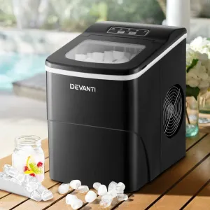 DEVANTi Portable Ice Cube Maker Machine 2L Home Bar Benchtop Easy Quick Black