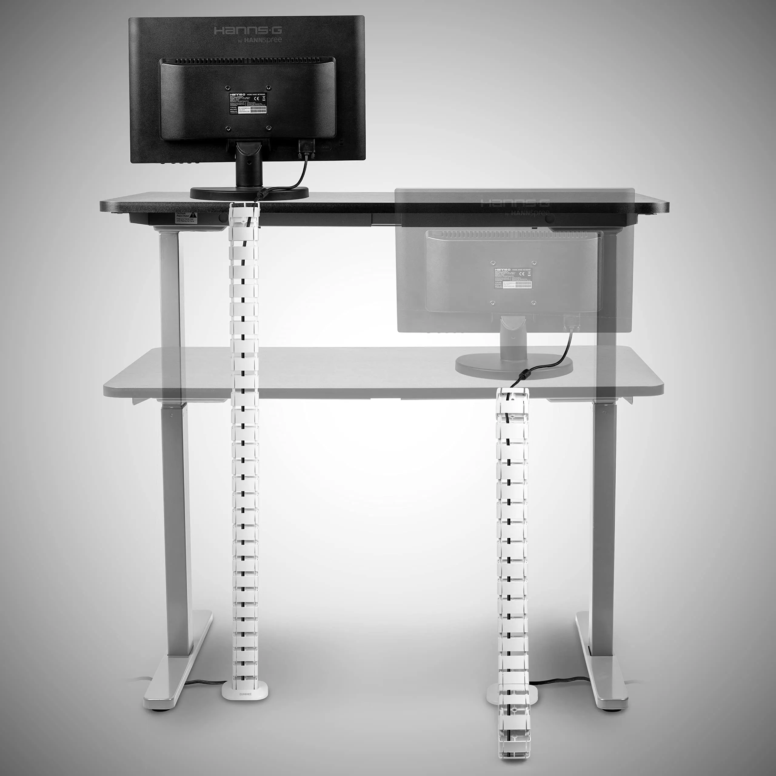 Duronic Cable Management Spine CM1DM WE, Cable Snake for Standing Desk, Wire Tidy for Height-Adjustable Computer Workstations, Four-Channel Organiser for Office Tables, Holds 16  Leads, 130cm - White