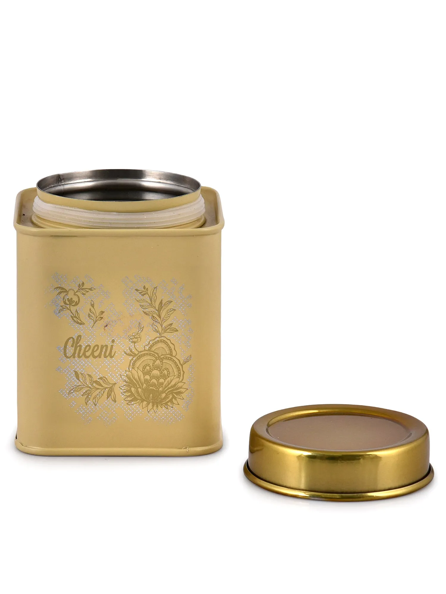 Elan Gingham & Blooms Leak Proof Air-Tight Stainless Steel Chai Cheeni Kaffee Square Container (Set of 3, Daisy Yellow, 500ml)