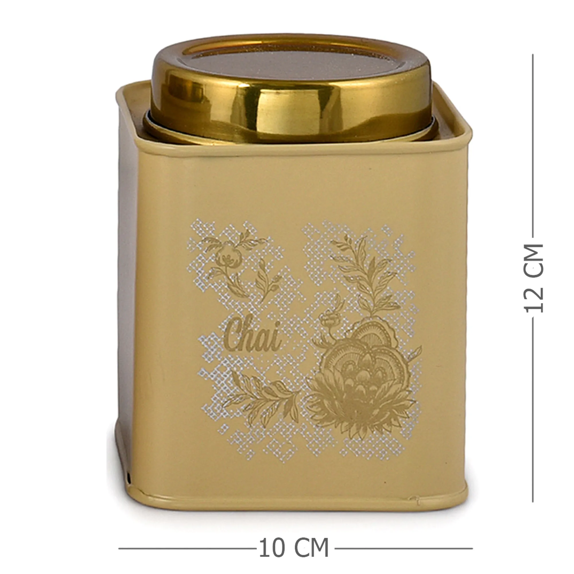 Elan Gingham & Blooms Leak Proof Air-Tight Stainless Steel Chai Cheeni Kaffee Square Container (Set of 3, Daisy Yellow, 500ml)