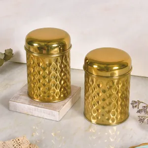 ELAN Glamour Stainless Steel Airtight Container, Set of 2 (Gold, 650 ml)