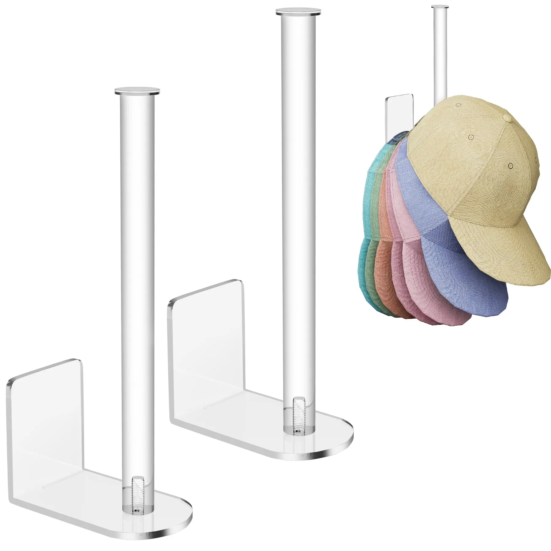 everyday Wall Mount Clear Acrylic Adhesive Hat Rack Organizers 2-Pack, Transparent No-Drill Hat Holder for Home Organization, 20-Hat Capacity Easy Installation Space-Saving Design for Caps &Accessories