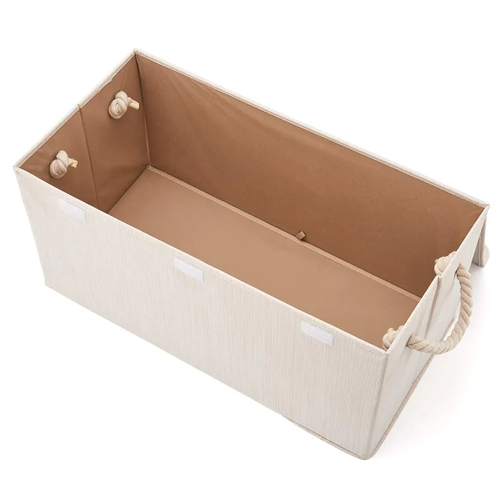 EZOWare Extra Large [3-Pack] Linen Fabric Foldable Storage Cubes Bin Box Containers with Lid and Handles - Beige  (24x12x12inch)