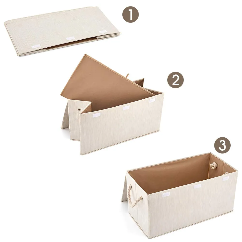 EZOWare Extra Large [3-Pack] Linen Fabric Foldable Storage Cubes Bin Box Containers with Lid and Handles - Beige  (24x12x12inch)