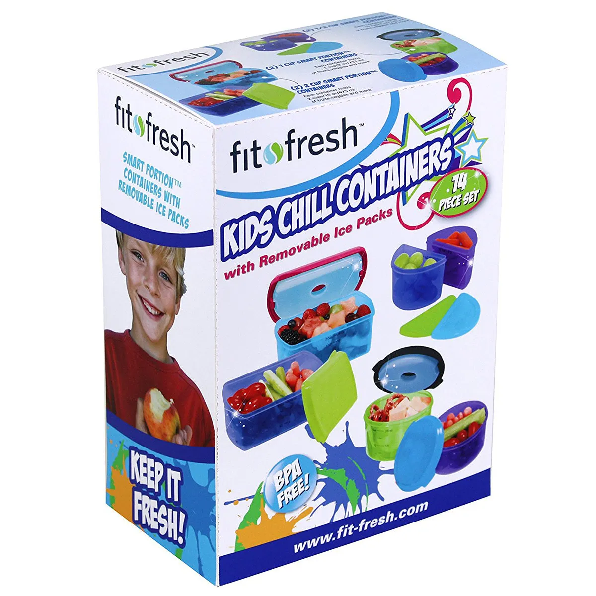 FIT & FRESH - Kids Chilled Lunch Container Value Set with Built-In Ice Packs - 14 Pieces