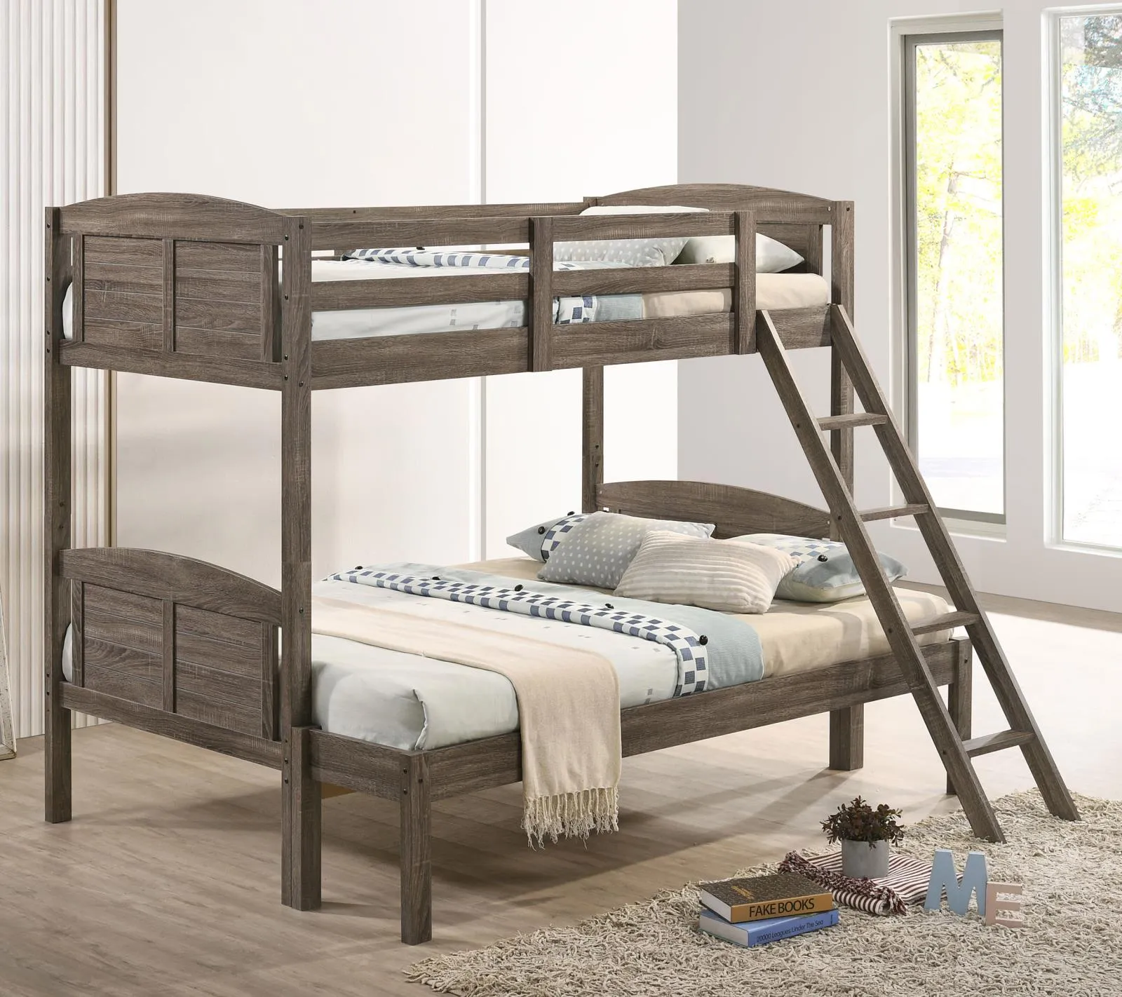 Flynn Weathered Brown Twin over Full Bunk Bed