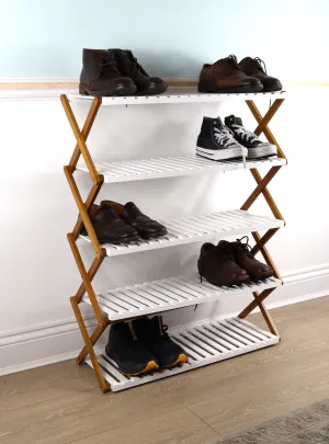 Folding Bamboo Shoe Rack/Organizer Shelf-5 Tier