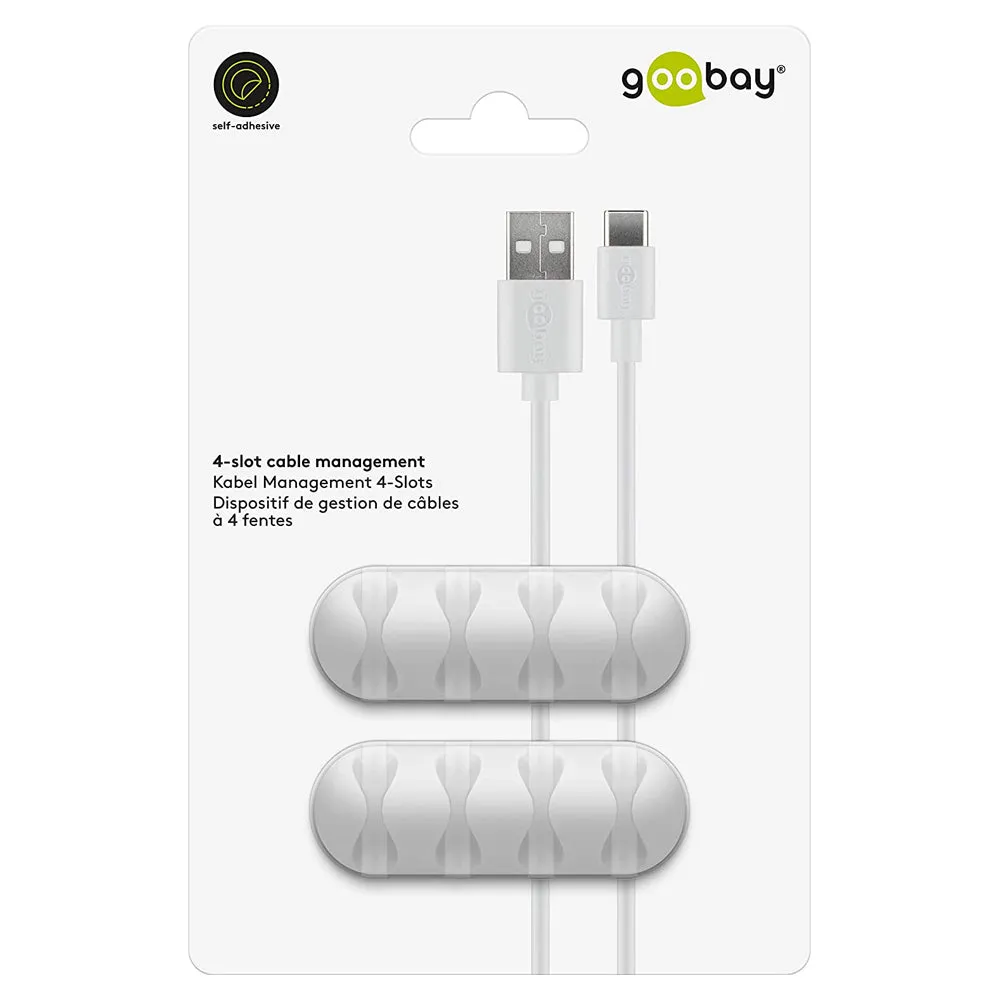 Goobay 4-Slot Adhesive Cable 6.4cm Organiser (White) 2-Pieces