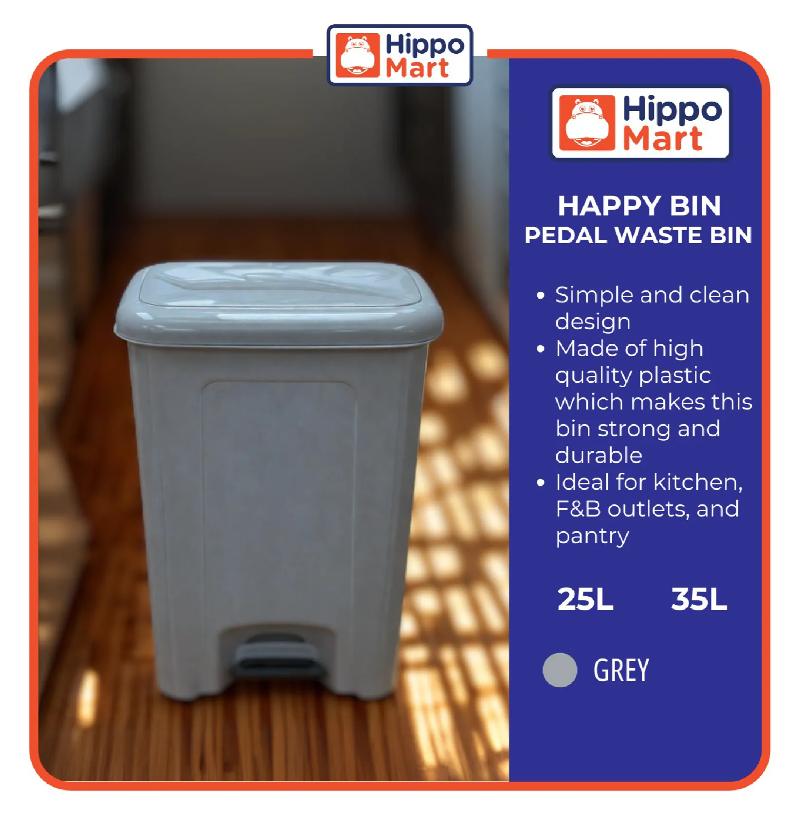 HAPPY BIN | Dustbin | Pedal Waste Bin | 25L, 35L | Waste Bin | Kitchen Bin | Plastic Bin | Bin