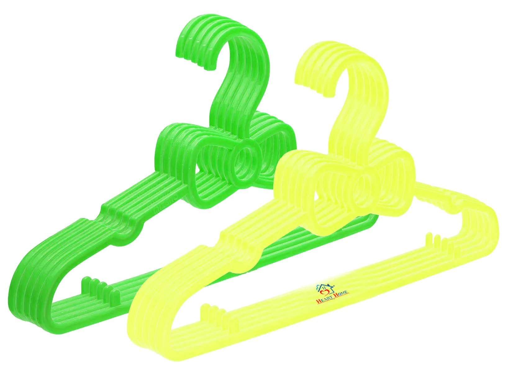 Heart Home Kids Mizano Plastic Non-Slip Clothes Hangers, Green & Yellow - Pack of 10-HHEART15058