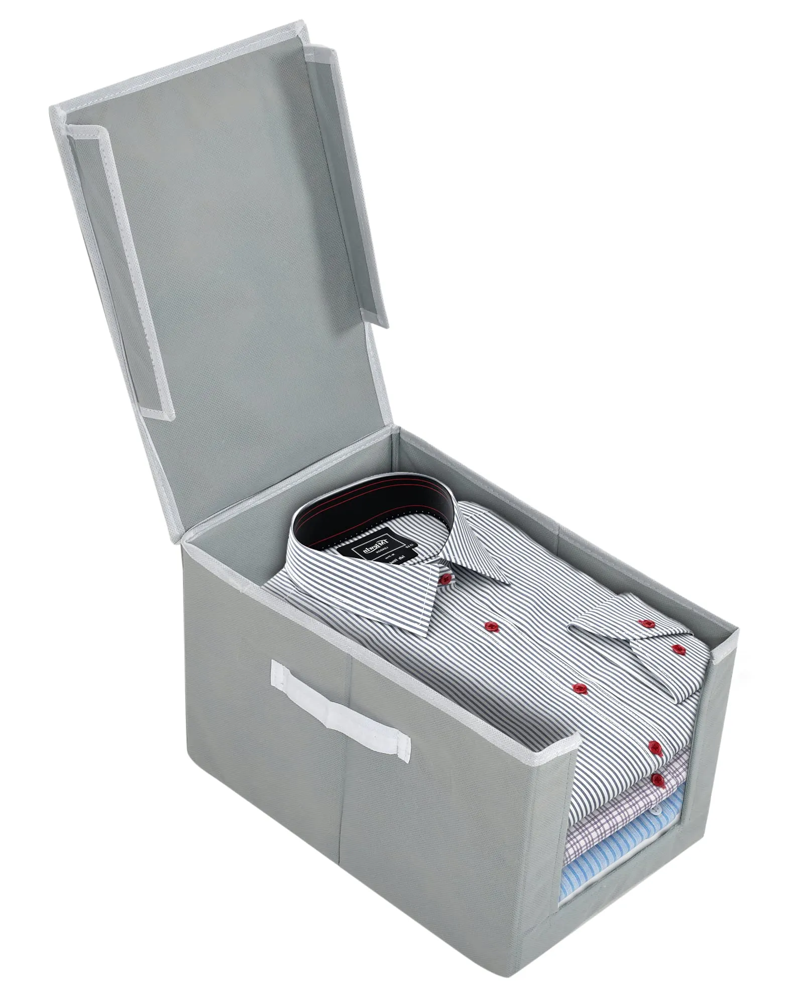 Heart Home Non-Woven Cloth Stacker Wardrobe Organizer/Bin With Carrying Handle & Lid (Grey)-HS43HEARTH26880