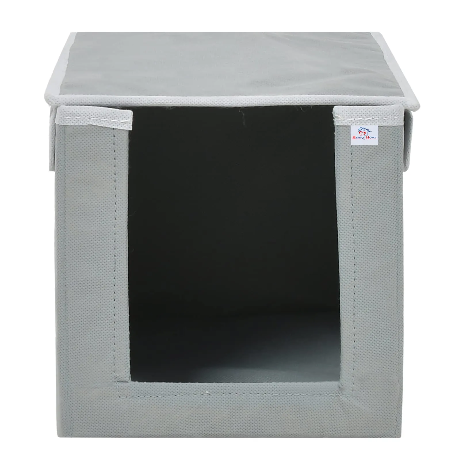 Heart Home Non-Woven Cloth Stacker Wardrobe Organizer/Bin With Carrying Handle & Lid (Grey)-HS43HEARTH26880