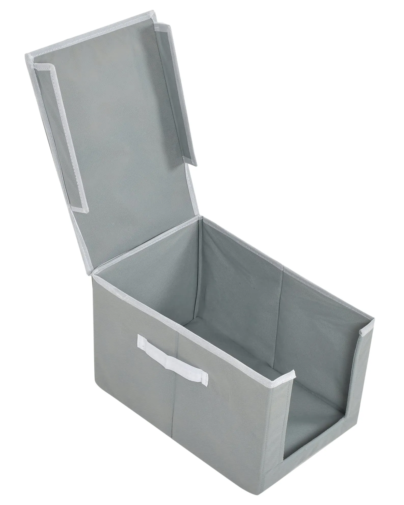 Heart Home Non-Woven Cloth Stacker Wardrobe Organizer/Bin With Carrying Handle & Lid (Grey)-HS43HEARTH26880