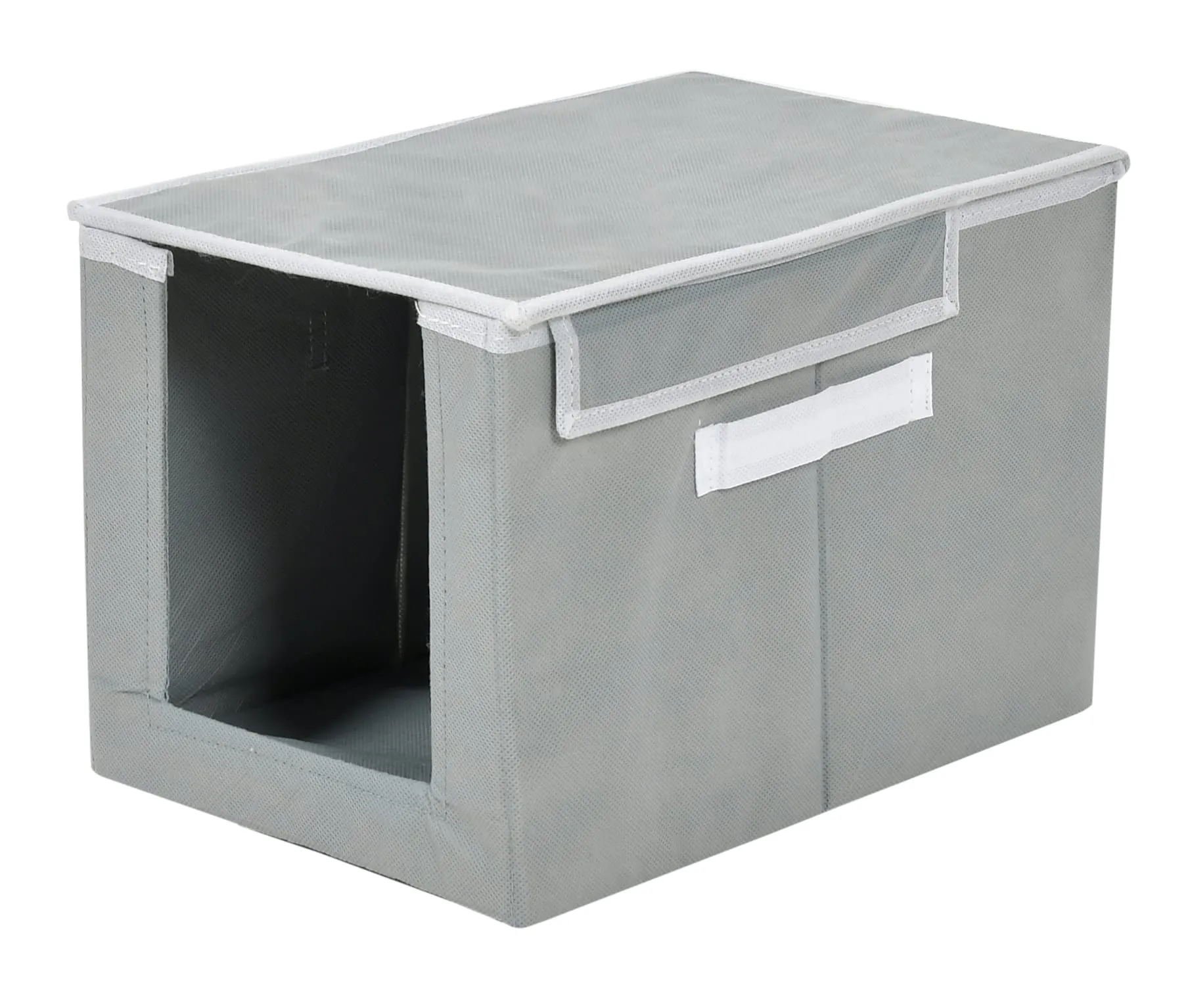 Heart Home Non-Woven Cloth Stacker Wardrobe Organizer/Bin With Carrying Handle & Lid (Grey)-HS43HEARTH26880