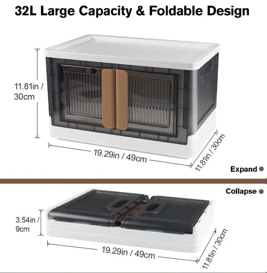 (Household) MOSFiATA Storage Bin with Lid/Folding Storage Box/Collapsible/2 Doors & Wheels