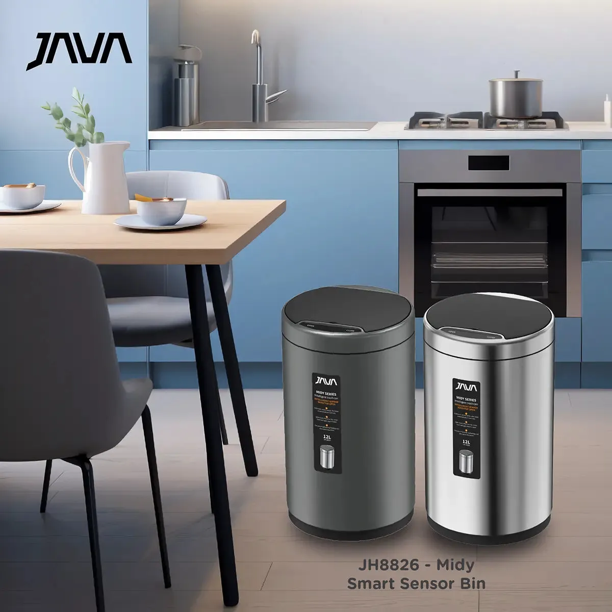 JAVA Dustbin | MIDY | JH8826 | 9L, 12L | Round Sensor Bin | Soft Closing | Waste Bin with USB wire