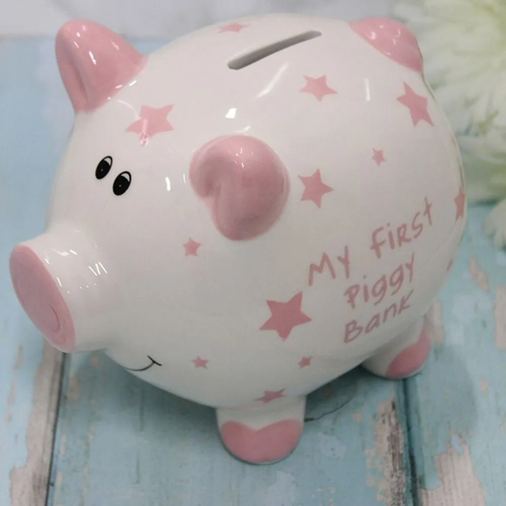 Joe Davies Pink Star Pig My First Money Bank