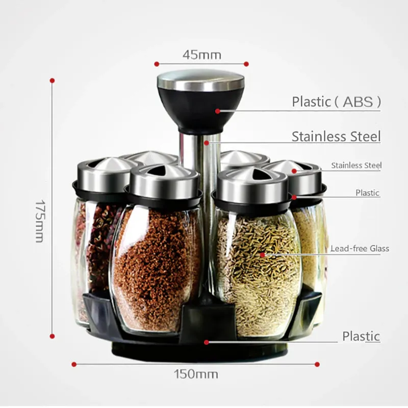 Kitchen Spice and Seasoning Jar Set with Rotating Holder for Condiments, Salt, Pepper, and Sprays - Organized Storage Rack```