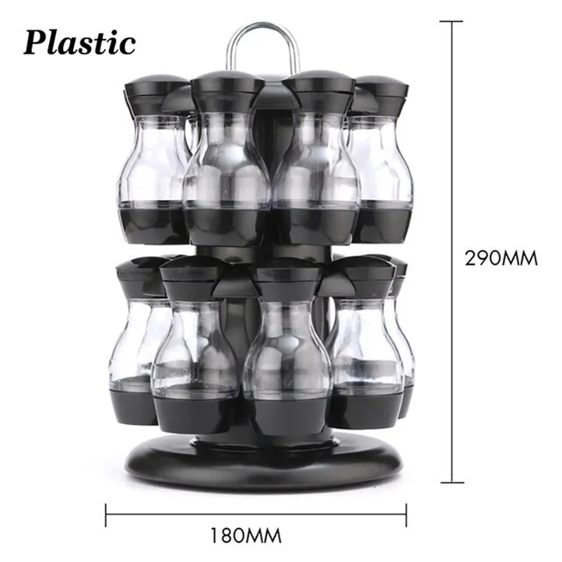 Kitchen Spice and Seasoning Jar Set with Rotating Holder for Condiments, Salt, Pepper, and Sprays - Organized Storage Rack```