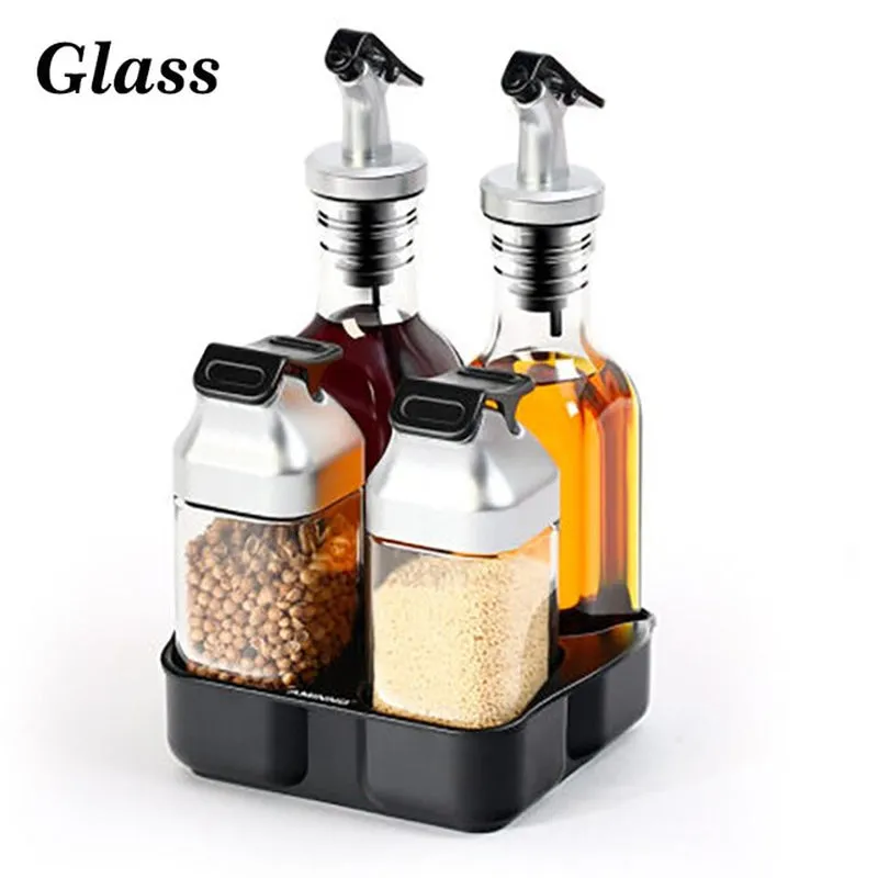 Kitchen Spice and Seasoning Jar Set with Rotating Holder for Condiments, Salt, Pepper, and Sprays - Organized Storage Rack```