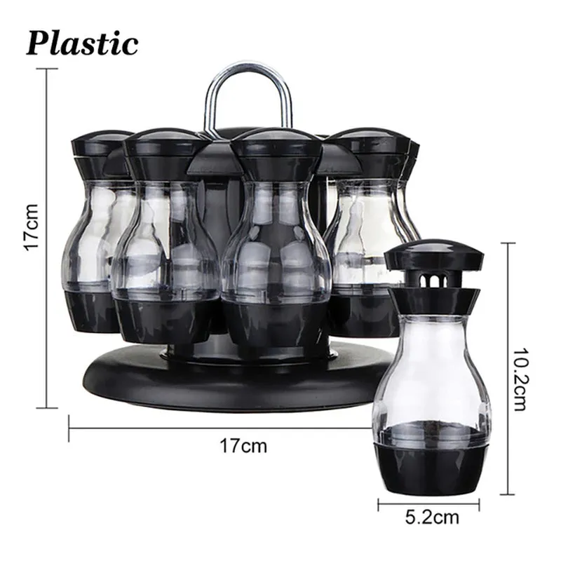 Kitchen Spice and Seasoning Jar Set with Rotating Holder for Condiments, Salt, Pepper, and Sprays - Organized Storage Rack```